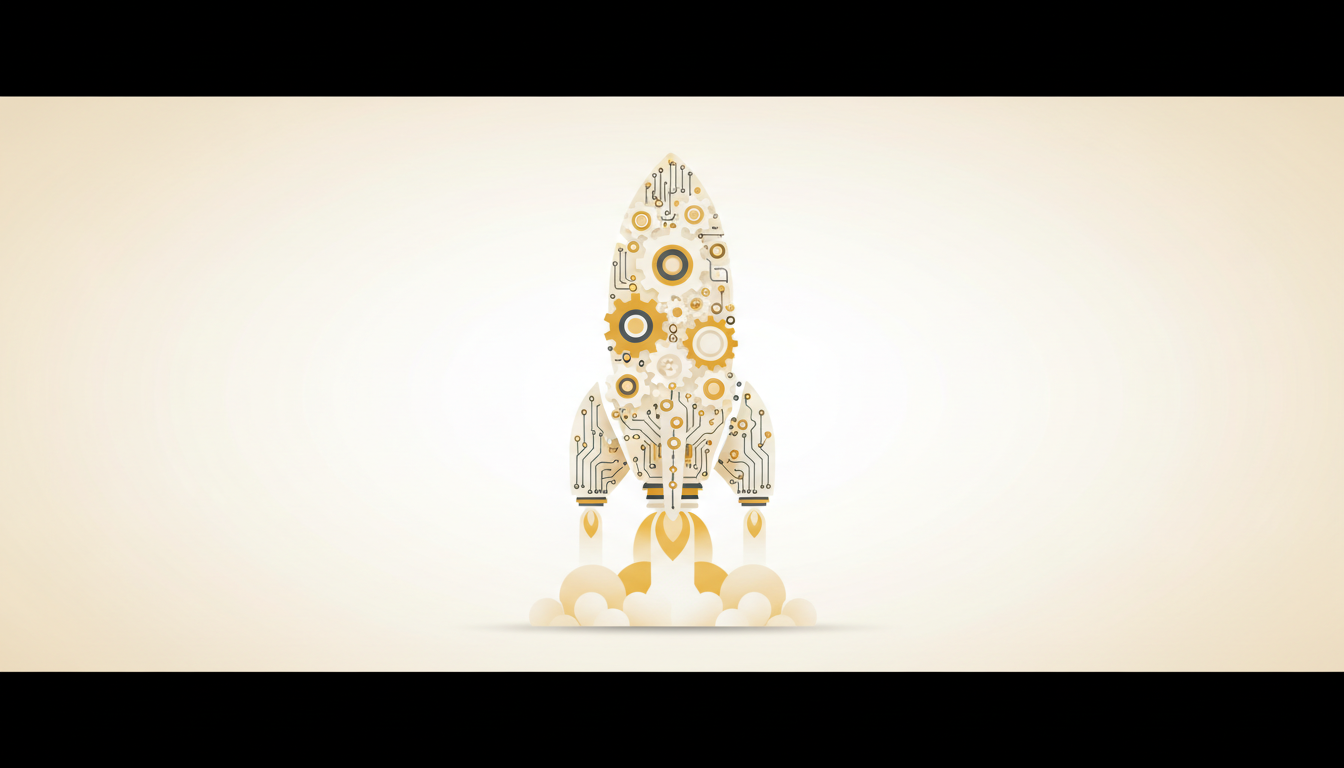 Iconografía de engranajes y circuitos digitales formando un cohete, símbolo del GTM Engineering.