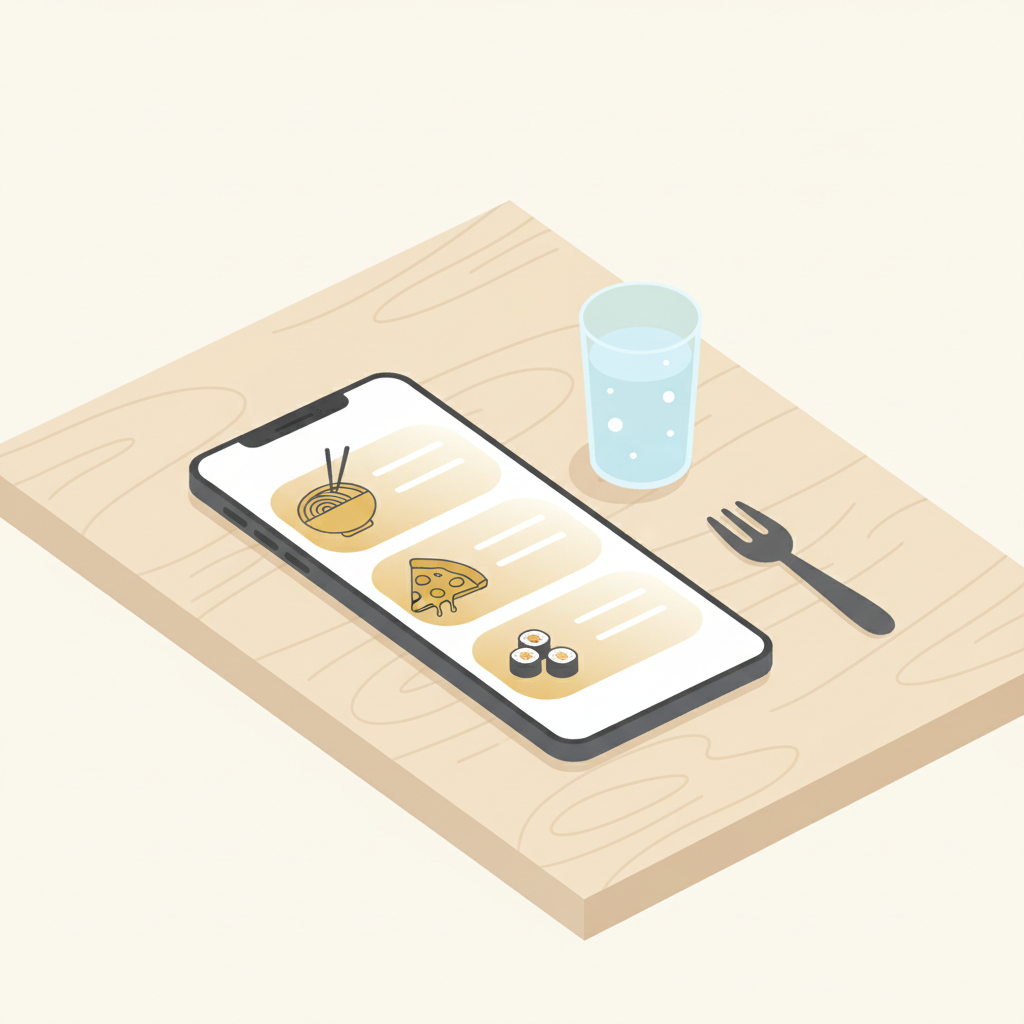 Smartphone mostrant la web d'un restaurant amb menú digital sobre una taula de fusta